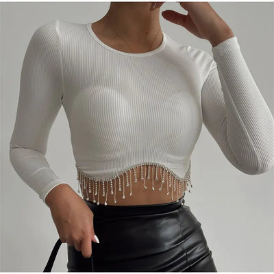 Eleanor Rhinestone Tassel Cropped Top