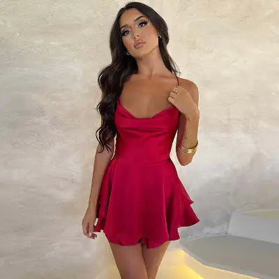 Louie Backless Satin Mini Dress