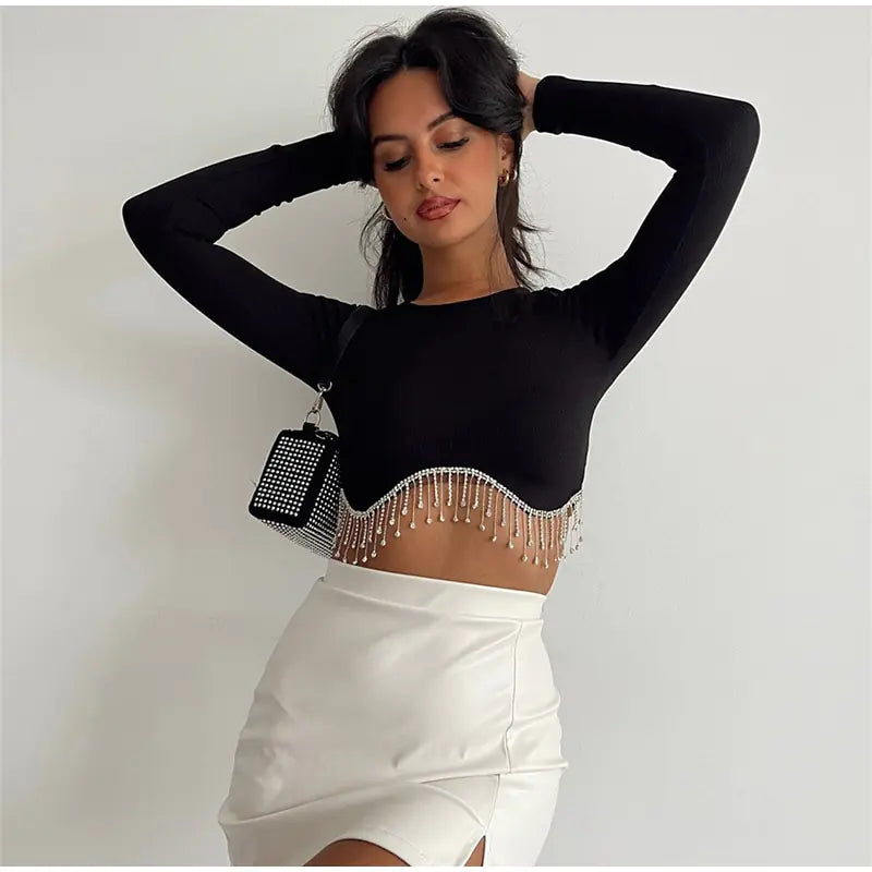 Eleanor Rhinestone Tassel Cropped Top