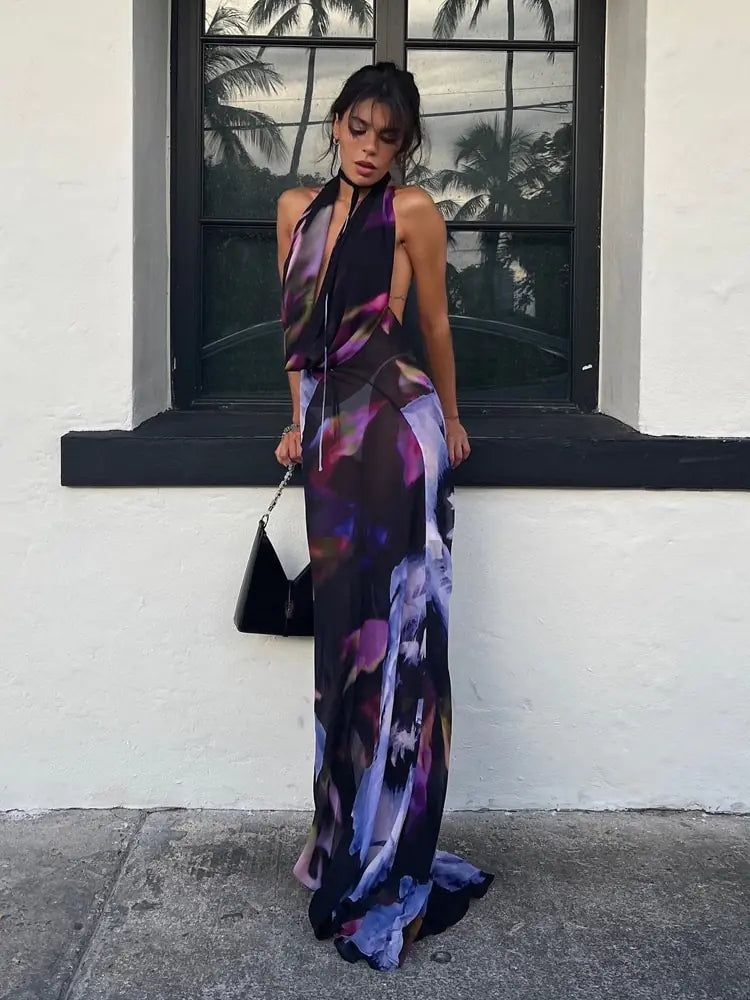 Palm Backless Maxi Summer Dress