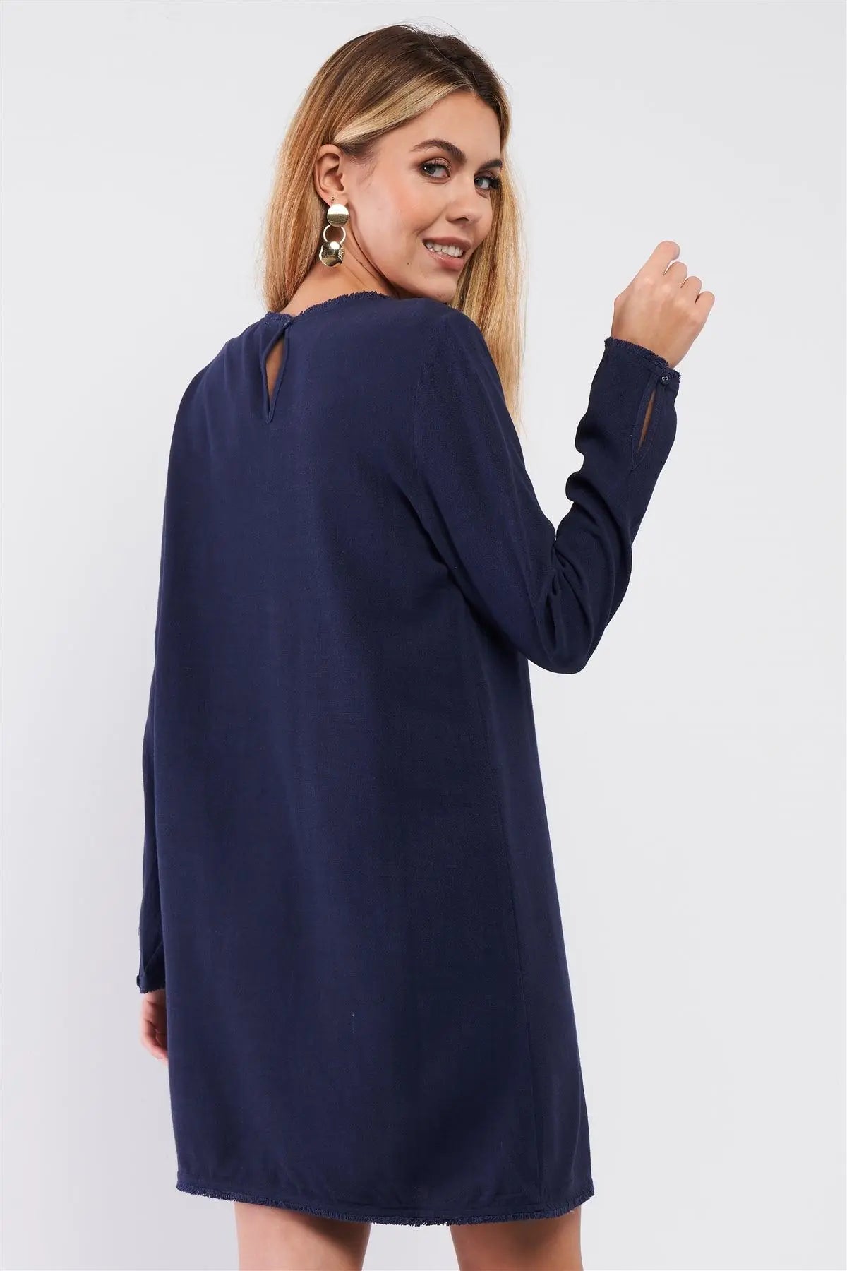 Solange Linen Hem Long Sleeve Mini Dress