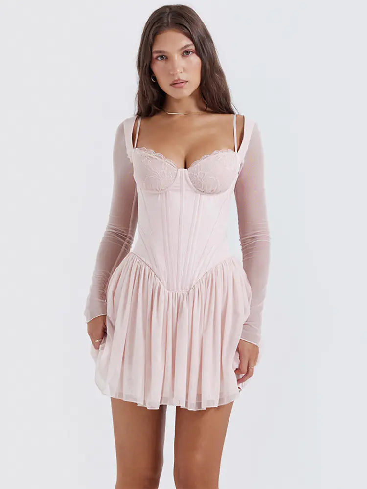 Gemma Lace Mesh Backless Mini Dress