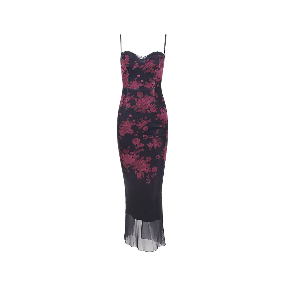 Bordeaux Blossom Lace Maxi Dress