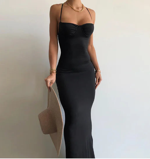 Reah Backless Halter Maxi Dress